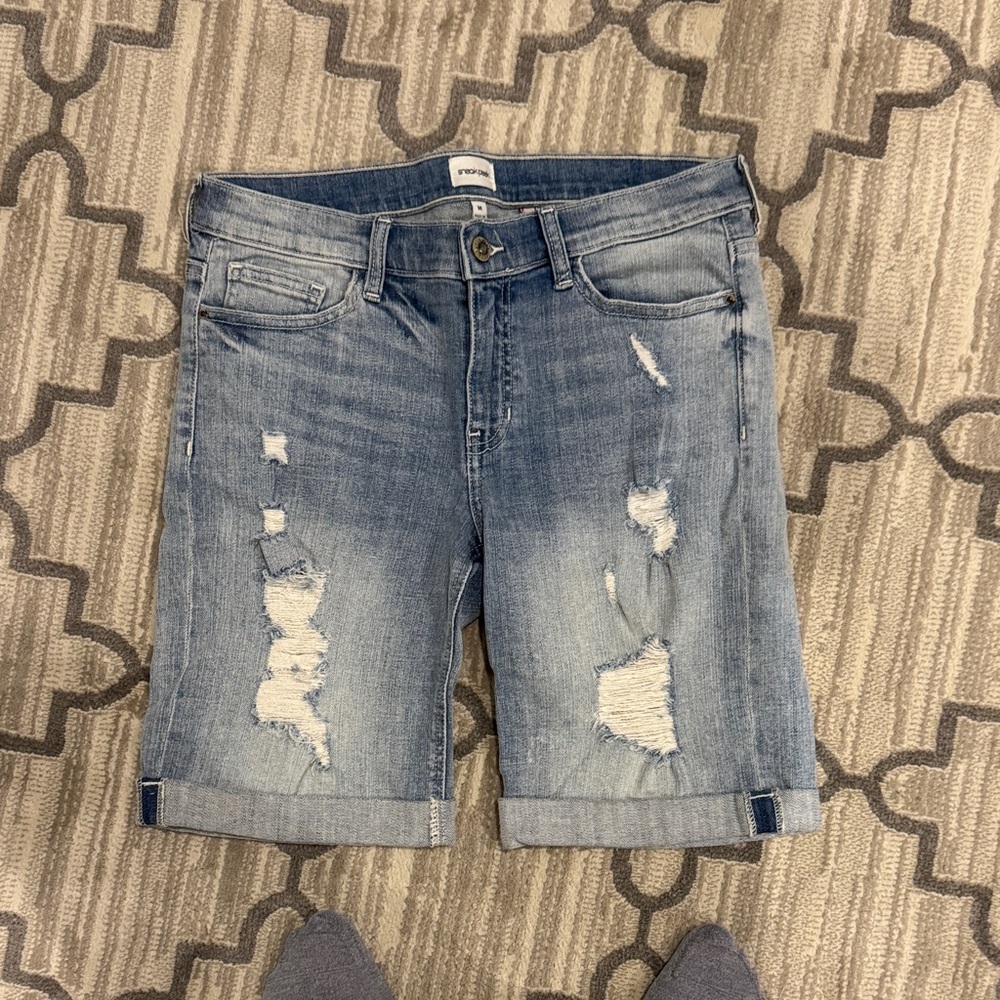 Sneak Peek Distressed Blue Denim Bermudas